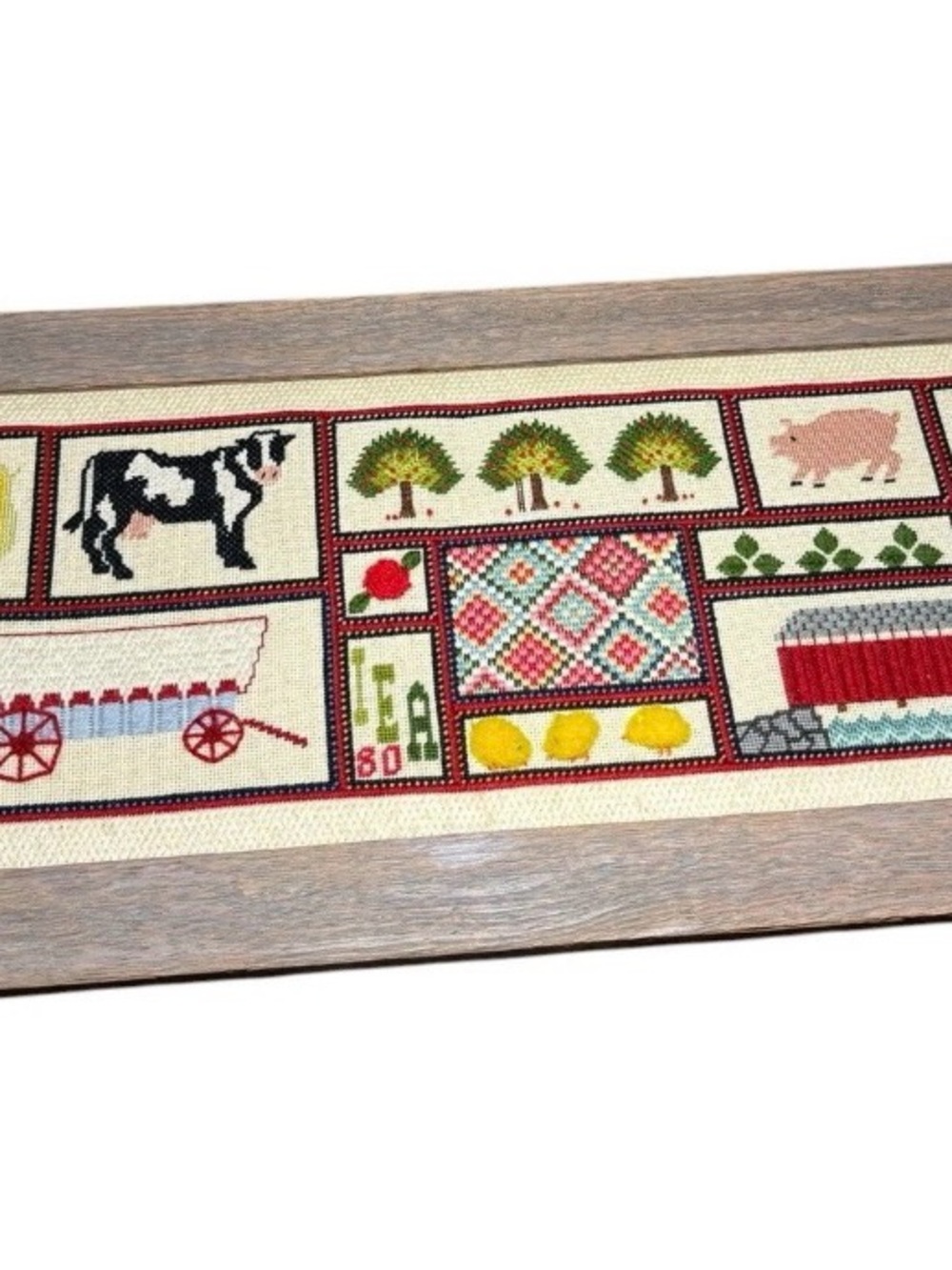 Framed Farmhouse Cross-Stitch Wall Art in Multi-Color